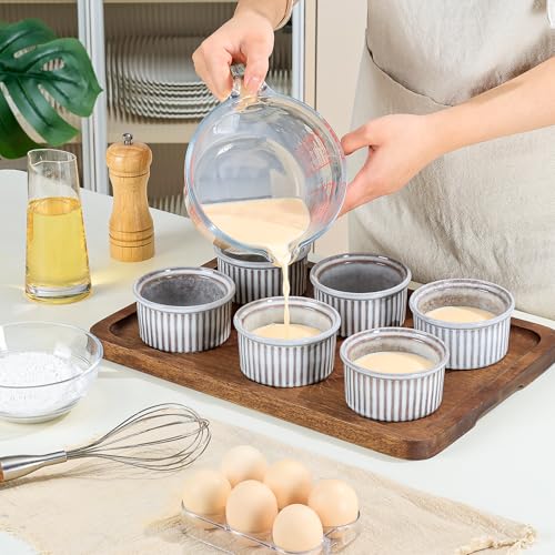 NUTRIUPS 6oz Ceramic Ramekins Set of 6, Vintage Souffle Dishes - Oven Safe Small Baking Bowls for Pudding, Creme Brulee & Custard (Vintage Gray, 6 OZ)