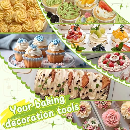 NOVANO Dessert Decorating Syringe Set, Frosting Piping Kit Stainless Steel Cake Decorating Kit with 54 Piping Tips & 9 Silicone Cupcakes, Cupcake Decorating Kit Piping Bags and Tips Set