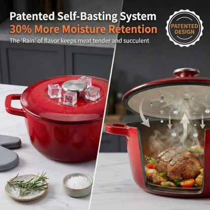 WOKINS 7QT Enamel Cast Iron Dutch Oven with Lid,Dual Handles,Versatile Heavy-Duty Non-toxic Cookware for Sourdough Bread Baking,Braising,Stews,Roasting,Oven Safe up to 500°F red