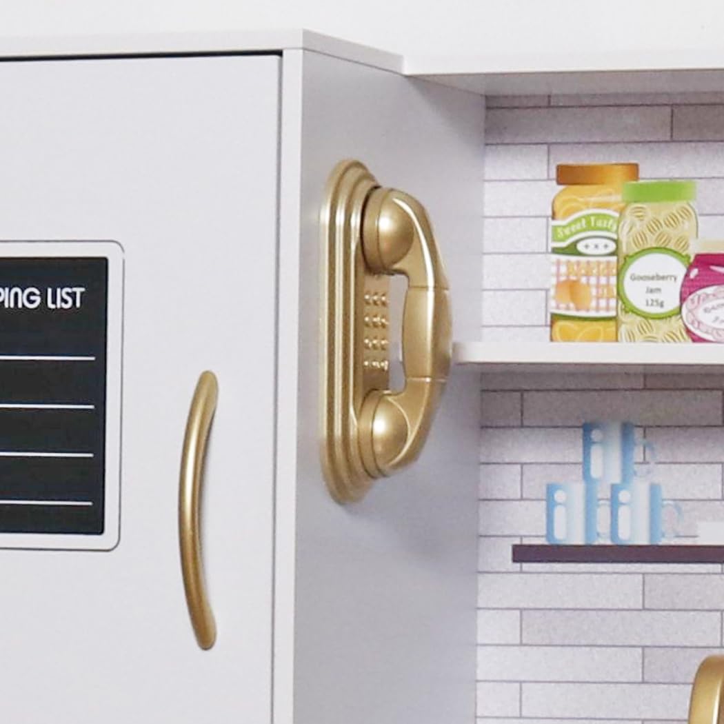 TOUCH US Wooden Play Kitchen Toy Set with Light, Kids Children Pretend Toy Kitchen Playset, Sink with Faucet, Oven, Microwave, Kitchenware Set Accessories for Ages 3-8 Girls Boys