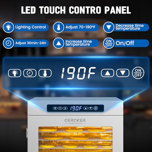 Cercker Commercial Food-Dehydrator Machine 14 Trays, 1200W Fruit Dehydrator,11.98ft² Meat Dryer for Jerky,190ºF Temperature Control,24H Large Food Dryer for Beef