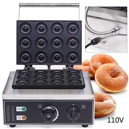 LOYALHEARTDY Electric Mini Donut Maker, 110V 1550W Nonstick Commercial & Home Use, Black, Modern Style, Stainless Steel & Aluminum, 12 Donuts at a Time