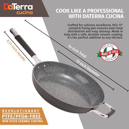 DaTerra Cucina 13" Non-stick Ceramic Frying Pan - Large Nonstick Frying Pan for Cooking - Induction Compatible & Oven Safe, High Heat Resistant - PTFE, Lead, Cadmium & PFOA Free, Made in Italy - Black