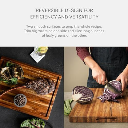 Teakhaus Carving Board with Juice Groove - Small (S) Teak Wood Cutting Board 14”L x 10”W x 1” Thick - Lightweight, Sustainably Harvested & FSC Certified - Knife Friendly with Beeswax Oil Finish