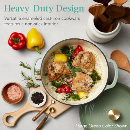 Best Choice Products 7.5 Quart Enamel Cast-Iron Round Dutch Oven, Family Style Heavy-Duty Pre-Seasoned Cookware for Home, Kitchen, Dining Room, Oven Safe w/Lid, Dual Handles - Sage Green