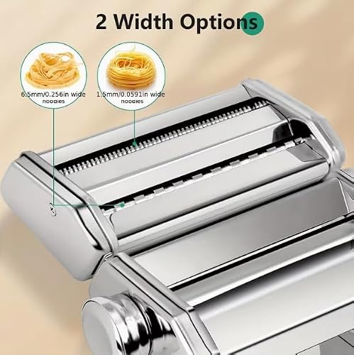 Manual Pasta Maker Machine, 2 in 1 Noodle Maker with Rollers and Cutter, 7 Adjustable Thickness Settings, Perfect for Spaghetti, Fettuccini, Lasagna or Dumpling Skin Silver