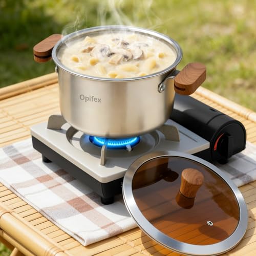 Opifex Deep Fryer Pot with Basket,2.8L Stockpot for 1-2 people Home Use and camping Frying, Pasta, Soup & Stews, 304 Stainless Steel,Strainer Basket for All Stovetops