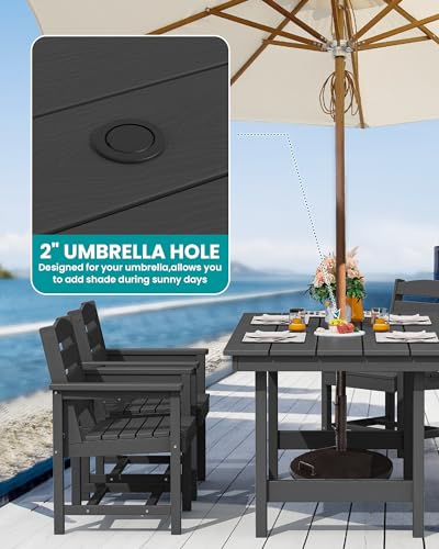 SERWALL 5 Pcs HDPE Patio Dining Set, Outdoor Dining Set for 4, Black