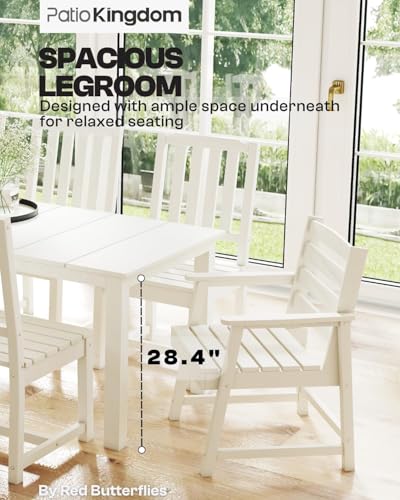 Patio Kingdom White 9-Piece Outdoor Dining Set with Beige 11FT Cantilever Umbrella, 75.2'' HDPE Table & Chairs for 8, Weather-Resistant Furniture with Umbrella Hole for Patio, Lawn, Poolside