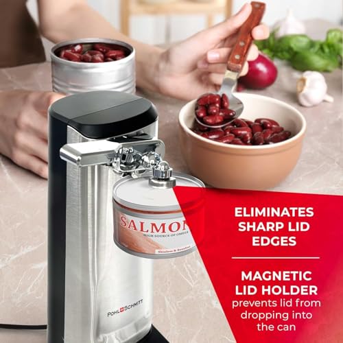 POHL SCHMITT Electric Can Opener, Knife Sharpener & Bottle Opener, Easy Push Down Lever, Works with Standard And Pop-Top Cans, Durable Stainless Steel & ABS - Kitchen Essentials and Accessories