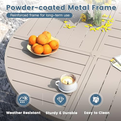 DIFY 9 Pieces Outdoor Patio Dining Set for 8, 53.1" Sandshell Round Metal Dining Table and 8 Sandshell Stackable Sling Dining Chairs, Outdoor Table and Chairs for Lawn Garden Backyard Deck