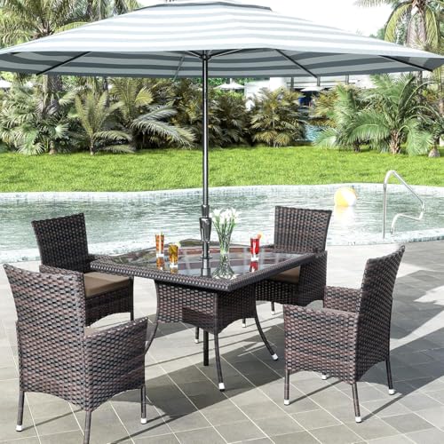 RTDTD 10 Pieces Outdoor Patio Dining Set,Patio Table and Chairs Rattan Outdoor Patio Furniture Set with Umbrella Hole,Dining Table Set for 8 with Chairs for Backyard,Garden and Kitchen,Brown