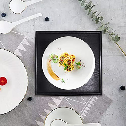 Solid Wood Serving Tray, Square Non-Slip Tea Coffee Snack Plate, Serving Tray with Raised Edges, for Home Kitchen Restaurant