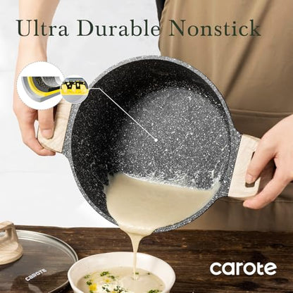 CAROTE Nonstick Stock Pot with Lid Soup Pot, 6 Quart Casserole with Lid, Easy to Clean Non Stick Cooking Pot,Pasta Pot