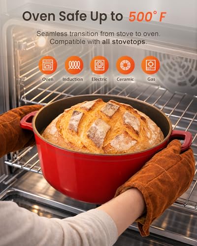 Nuwave 6QT Healthy Enameled Cast Iron Dutch Oven Pot with Lid, Heavy Duty 7-Layer Enamel, Enhanced Rust Protection, Dual Handles, Oven Safe to 500°F for Sourdough Bread Baking, Braise, Stew, Roast