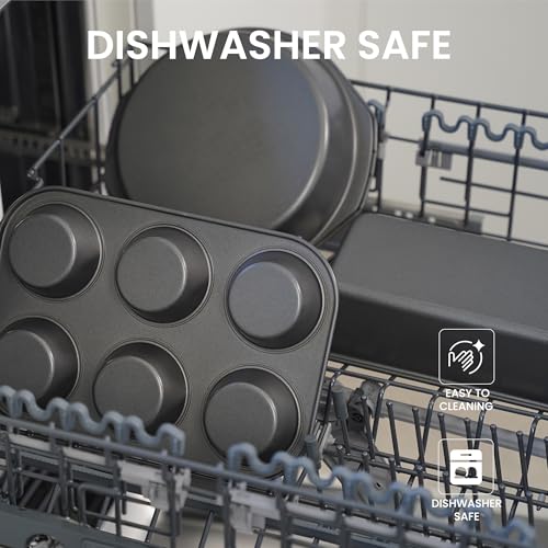 LISI 7 Piece Baking Pans Set Non Stick, Heavy-Duty Carbon Steel Oven Pan Set Include Muffin Pan, Loaf Pan, Cake Pan & Roasting Pan, PFA Free Non Toxic Make a Great Gift for Family