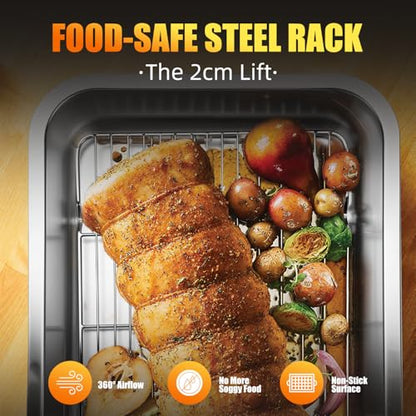 Stainless Steel Turkey Roasting Pan with Rack & Handles, Heavy Duty Food-Safe Turkey Pan Dishwasher Safe, Perfect for Cooking Turkey and Steak for Thanksgiving and Christmas (Standard)