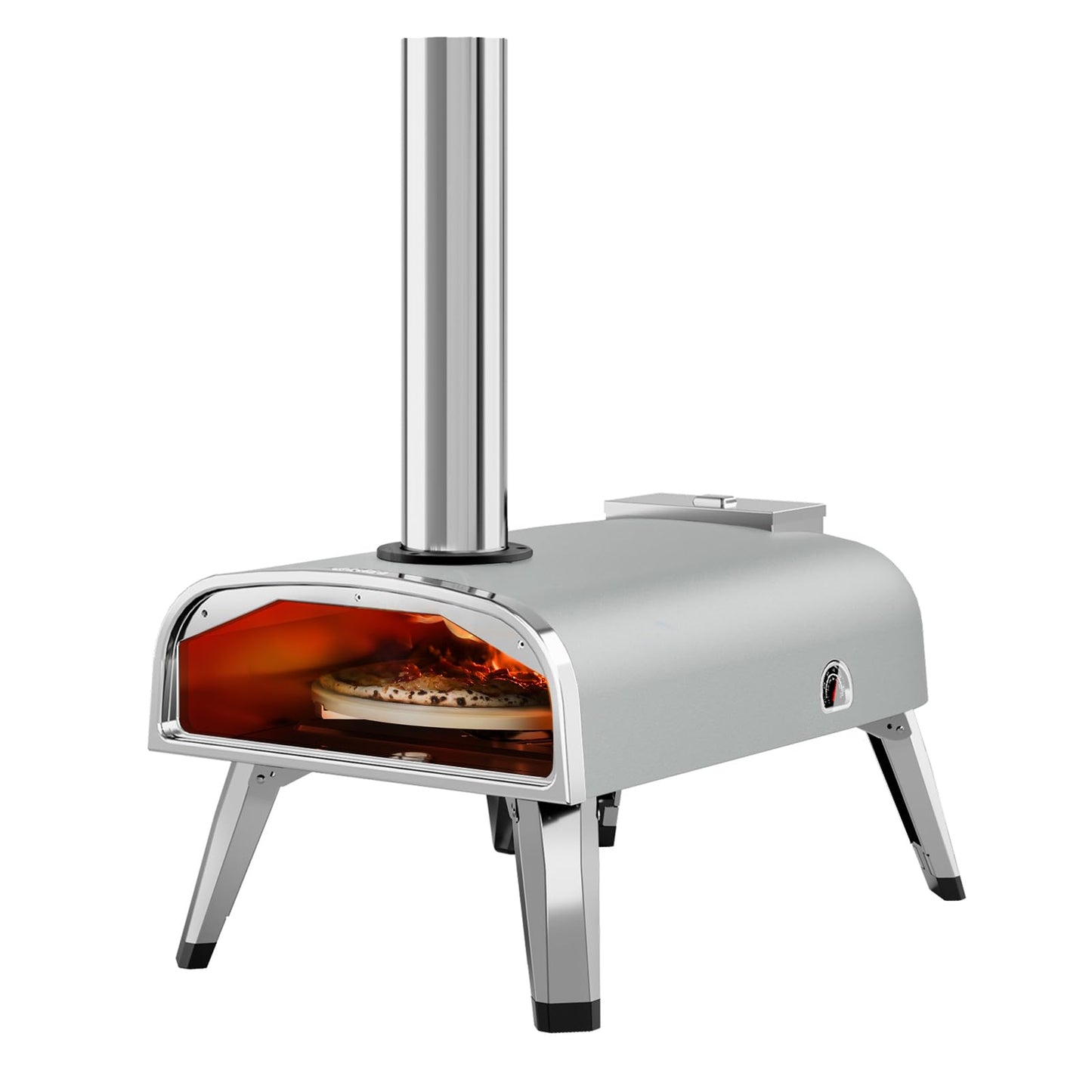 aidpiza Outdoor Pizza Oven 12" Wood Pellet Pizza ovens With Rotatable Round Pizza Stone Portable Wood Fired with Built-in Thermometer Pizza Stove for Outside Backyard Camping Picnics (Grey-revolving)