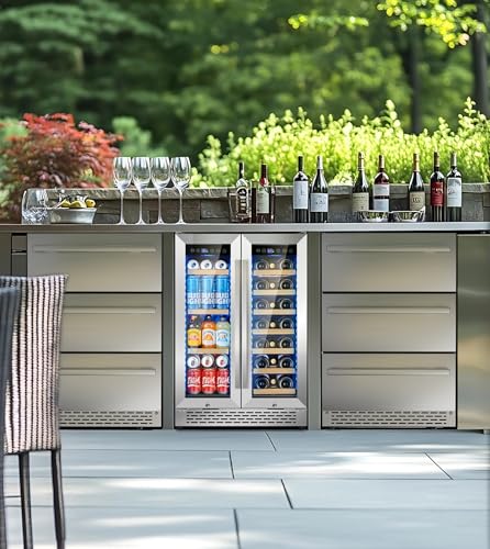 RLPI 3 Drawer Outdoor Beverage Refrigerator Undercounter, Hold 180 Cans 24 inch Weather Proof Stainless Steel Beverage Fridge, Built-in & Freestanding Beverage Cooler Fridge for Soda, Beer, Fruit