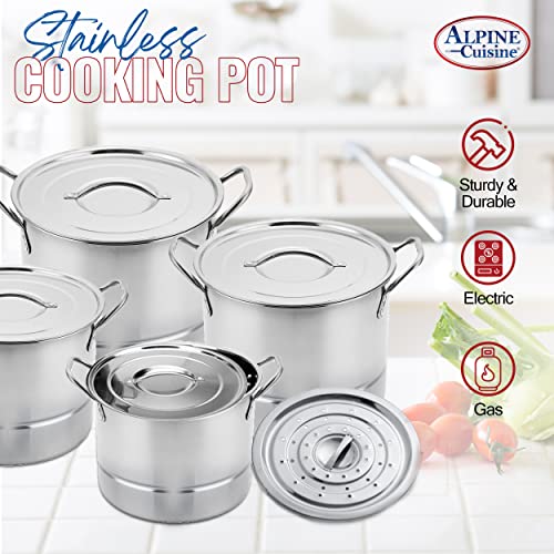 Alpine Cuisine 12-Piece Stainless Steel Stock Pot and Steamer Set – Large Cooking Pots with Lids For Soup, Boiling, Canning, Steaming, Tamales 6.5/9.5/12/16 Quart