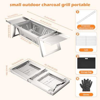 Small Portable Bbq Charcoal Grill,Mini Folding Barbecue Grill With 4-Level Heat Control,Outdoor Tabletop Bbq For Camping Essentials,Easy-To-Use Barbecue Smoker For Picnic Garden Terrace Camping Travel