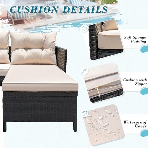 Greesum 3 Piece Patio Furniture Set Outdoor Wicker Sectional Sofa,Beige