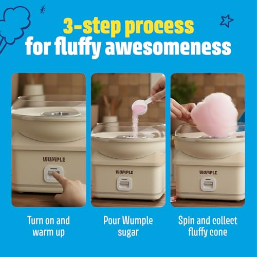 Wumple Kids Cotton Candy Machine with LED Lights - Quick Heat-Up Electric Maker with Lidded Bowl for Parties, & Home - Cream