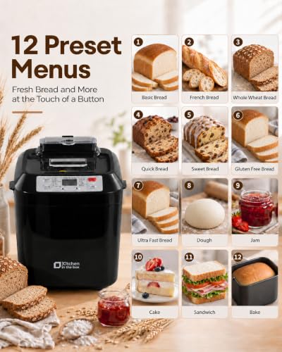 Kitchen in the Box Bread Maker, 2LB Bread Machine with Auto Nut Dispenser