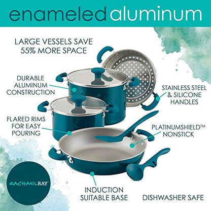 Rachael Ray 8-Piece Aluminum Cookware Set, Teal Shimmer