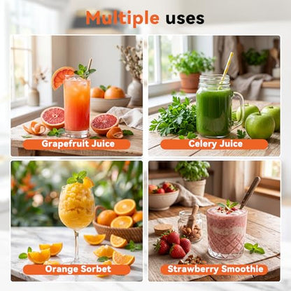 NEWBULIG Cold Press Juicer Machines, Masticating Juicer with High Juice Yield, Reverse Function, Stops Oxidation and Easy to Clean for Vegetables & Fruits, Black