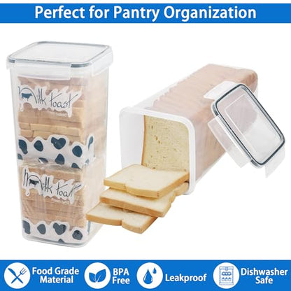 Tiawudi 2 Pack Bread Box, Plastic Bread Container, Bread Storage for Kitchen Counter, Bread Keeper with Airtight Lid, Tall Bread Saver, Sandwich Bread Holder, 5.6 Qt / 5.3L Each