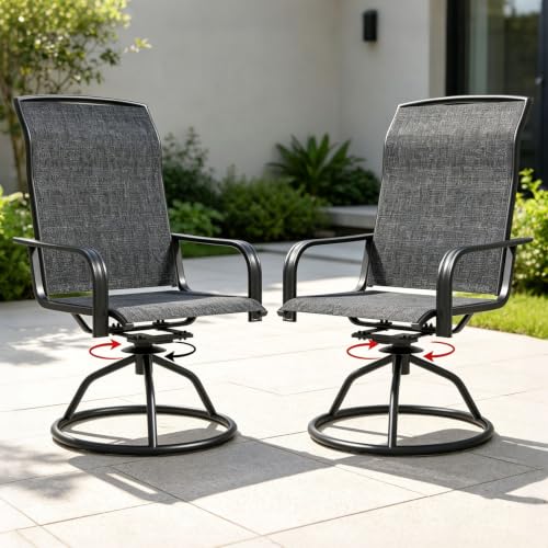 YLGJ&TIDY Patio Swivel Chairs Set,Outdoor Dining Chairs with High Back,All Weather Breathable Textilene,360° Rotating 15° (Gray-3, 2-piece)