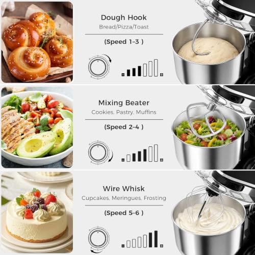 OSTBA Stand Mixer, 6 Speed Tilt-Head Electric Kitchen Mixer with 6.3QT Bowl