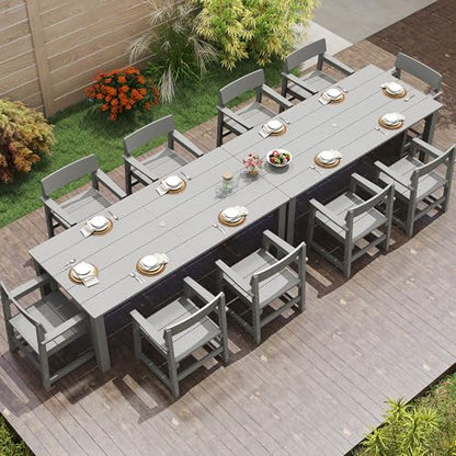 Jocoevol 12-Piece HIPS Patio Dining Set for 10 Person Outdoor Dining Sets with Umbrella Hole Tables and Chairs Furniture Set All Weather Proof for Garden, Backyard, Poolside