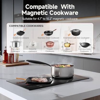 AMZCHEF Induction Cooktop 2 Burners, 12 Inch Bulit-in & Countertop Induction Stove with Plug 110V-120V, 9 Power Levels Electric Stove 1800W, Safety Lock, Timer, Touch Control for Fast Cooking