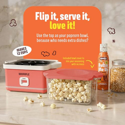 Wumple Popcorn Machine with Bowl - 12 Cup Electric Popcorn Maker for Home Movie Nights & Parties - Countertop Popcorn Popper - Red