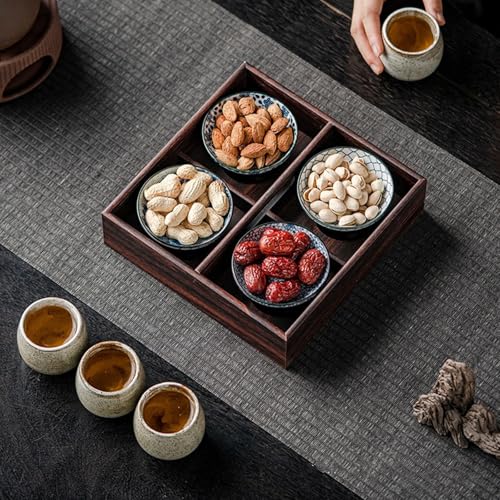 5-Piece Rustic Wooden Serving Tray Set, Handcrafted Nesting Trays with Handles for Ottoman & Coffee Table Decor, Lightweight Paulownia Wood Food Trays for Kitchen, Outdoor Picnic & Parties