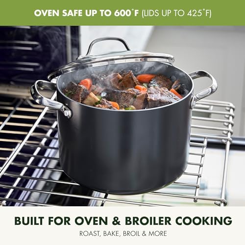 GreenPan Valencia Pro Hard Anodized Healthy Ceramic Nonstick 8QT Stock Pot with Lid, PFAS-Free, Induction, Dishwasher Safe, Oven Safe, Gray