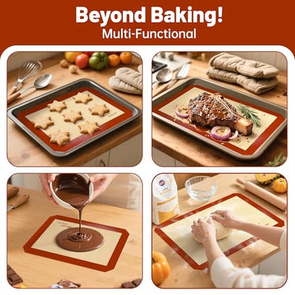 RENOOK Silicone Baking Mats, 3PACK Reusable Non-stick Baking Mats for Cookies, Easy Clean & Non-Slip Food Grade, 16.5’’ x 11.6’’ Baking Sheets for Cookies, Bread and Pastry, Baking Supplies for Oven