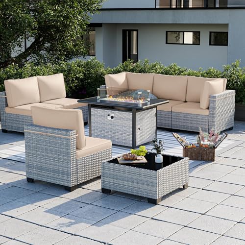 Sweecci Outdoor PE Wicker Rattan Modular Patio Sectional Sofa Set