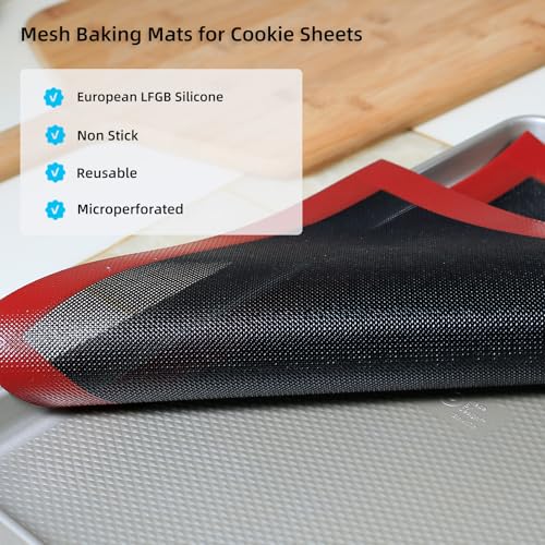 Amyandone Silicone Baking Mat with Microperforated, 2 PCS Perforated Baking Mats/Oven Liners for 13" x 18" Half Sheet Pan, Reusable Air Mesh Silicone Mat for Cookie/Eclair/Bread/Pizza/Pastry