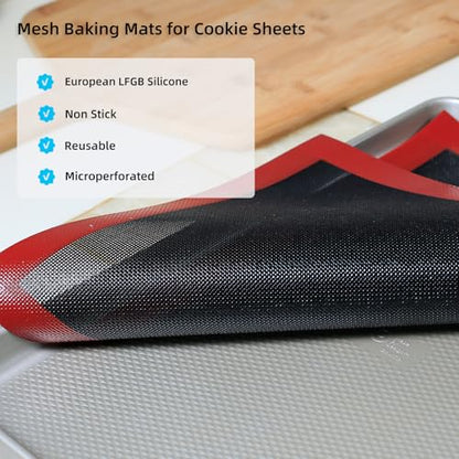 Amyandone Silicone Baking Mat with Microperforated, 2 PCS Perforated Baking Mats/Oven Liners for 13" x 18" Half Sheet Pan, Reusable Air Mesh Silicone Mat for Cookie/Eclair/Bread/Pizza/Pastry