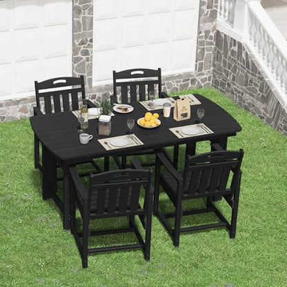 SUUNYN HDPE Outdoor Patio Dining Set with Table & 4 Chairs, All-Weather 5-Piece Outdoor Table and Chairs, 2" Umbrella Hole, Patio Furniture for Garden, Backyard, Deck | Matte Black
