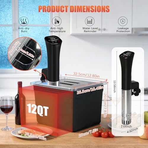 CATTLEMAN Sous Vide Cooker with Container & Lid 12QT, Wine Chiller, 1000W