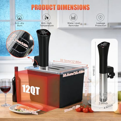 CATTLEMAN Sous Vide Cooker with Container & Lid 12QT, Wine Chiller, 1000W