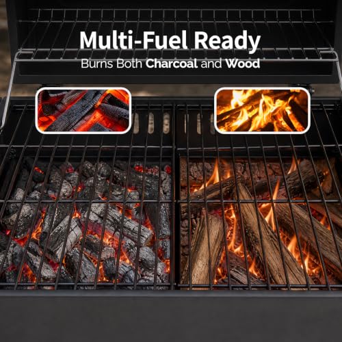 Outvita Charcoal Grill with 2 Side Tables, BBQ Grill with Lid & Chimney
