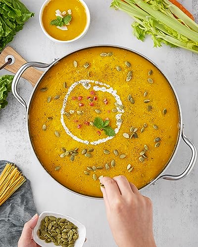 BEZIA 6 Quart Cooking Pot, Non Stick Induction Stock Pots with Lid, All Stove Compatible, 6 QT Aluminum Soup/Stew Pot For Small Households, Grey