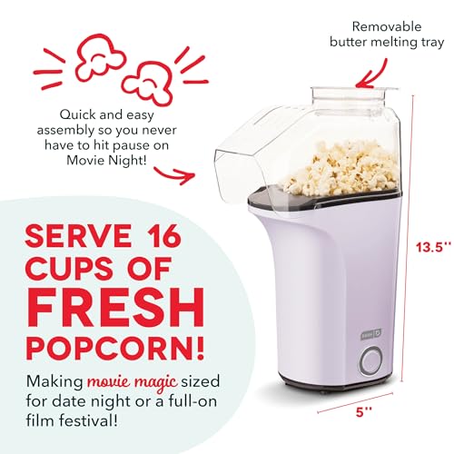 Dash Fresh Pop Popcorn Maker, 16-Cup Hot Air Popper, Lavender