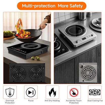 AceFox 1800W Electric Induction Burner with LED Display, Built-in Design
