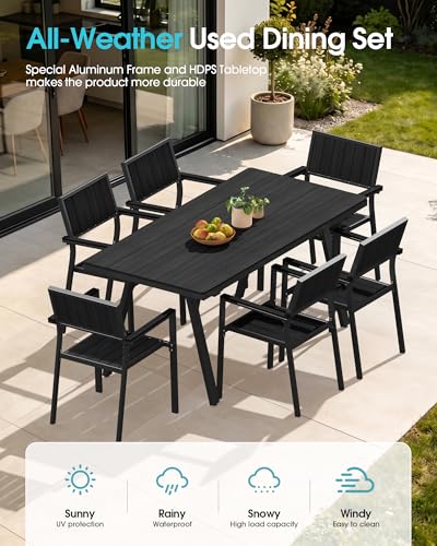 Aluminum Outdoor Dining Set of 10, Patio Table and Stackable Chairs, Black